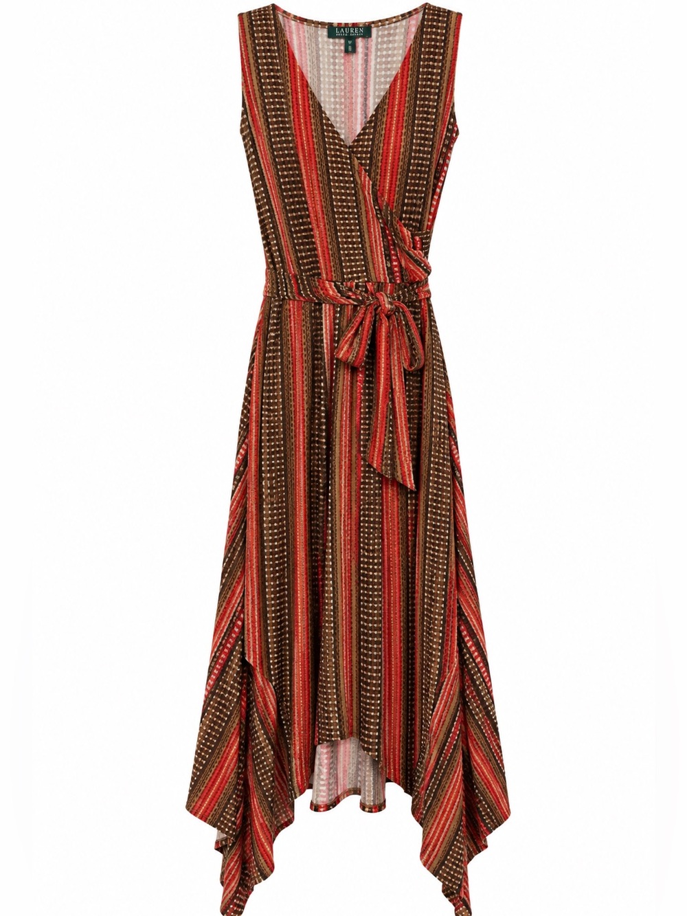 Lauren Ralph Lauren Striped Wrap Maxi Dress Handkerchief Hem